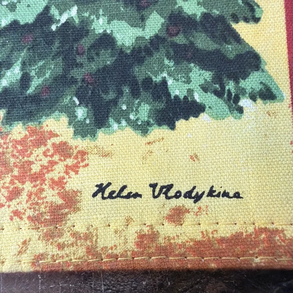 Vintage Helen Vladykina Christmas Linen Placemats Set of 4 Festive Botanical Art
